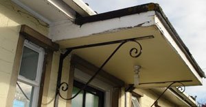 Prestbury war memorial home porch canopy and windows before repair © Prestbury Memorial Trust, 2008