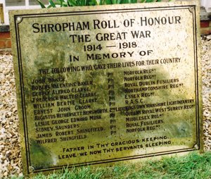 Shropham war memorial plaque World War 1 before work © Shropham P. C. C., 2007