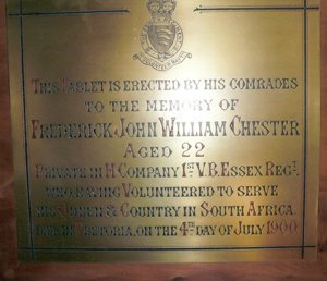 Hornchurch FJW Chester war memorial plaque © A Bradbury 2009