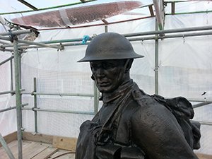 Oldham war memorial during works showing detail after repatination © A Kepczyk 2013