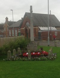 Marston Moreteyne war memorial before cleaning © Hazel Trustam, 2014