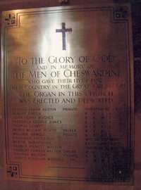 Cheswardine World War 1 war memorial plaque after work © St. Swithuns Church Cheswardine 2003