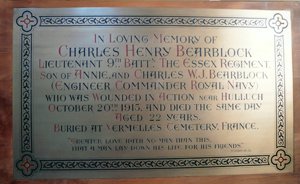 Hornchurch CH Bearblock war memorial plaque © A Bradbury 2009