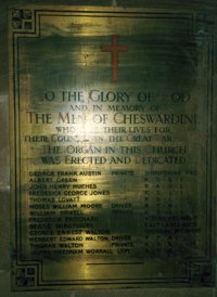 Cheswardine World War 1 war memorial plaque before work © St. Swithuns Church Cheswardine 2003